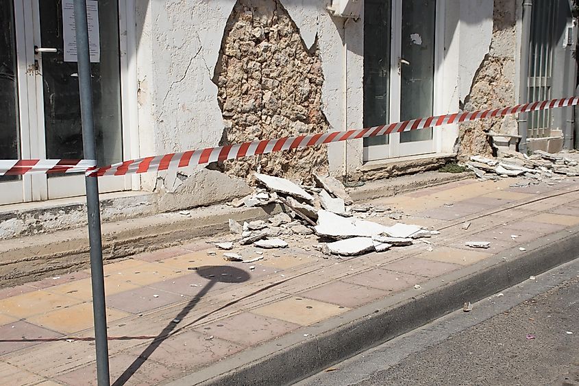 Damage from an earthquake in Crete, Greece with a magnitude of 5.8. 